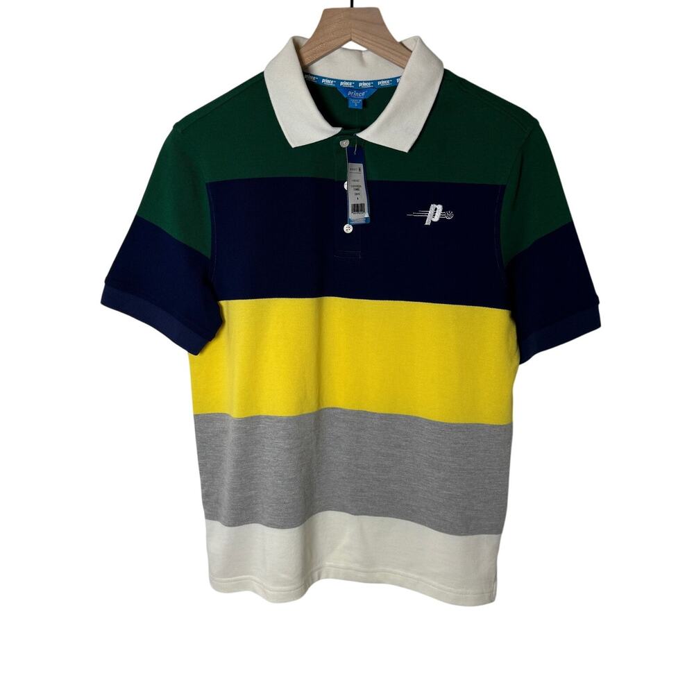 Prince Mens Striped Polo‎ Shirt Size S Multi-Color Sporty Casual Collared